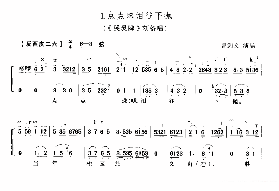 《哭灵牌》刘备唱段：点点珠泪往下抛简谱-京剧曲谱