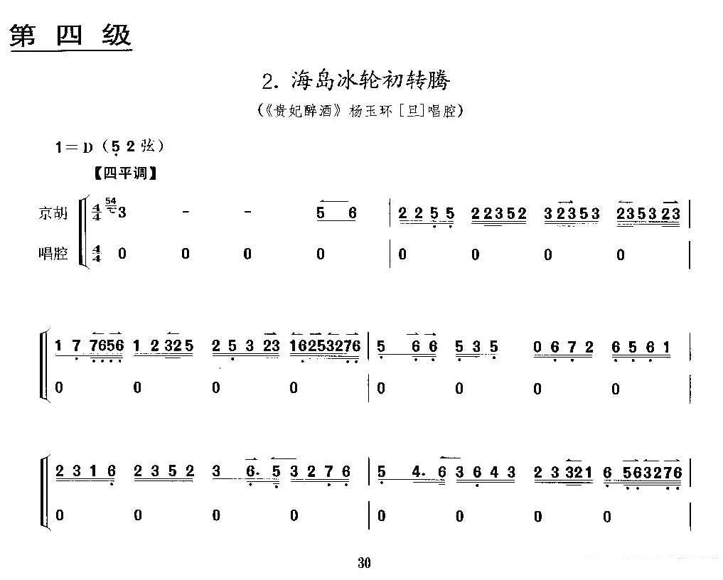 海岛冰轮初转腾（《贵妃醉酒》杨玉环唱段、京胡考级谱）简谱-京剧曲谱