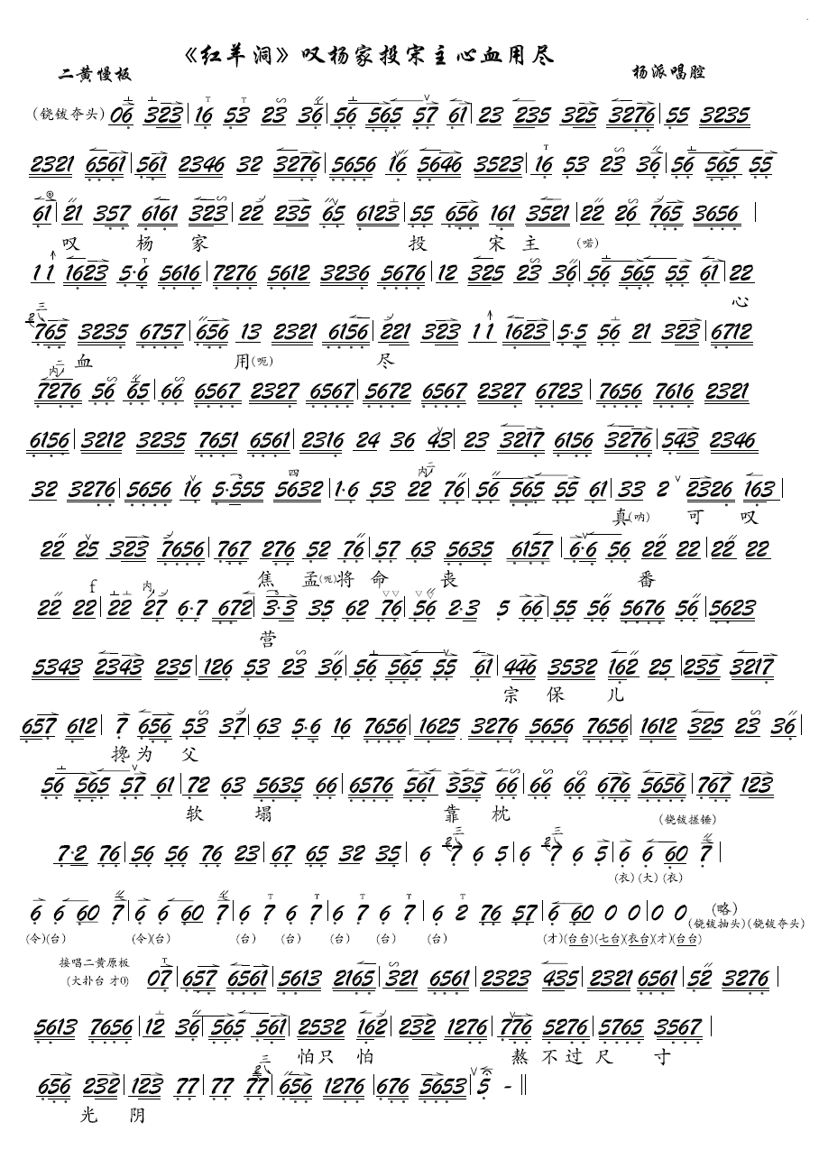 叹杨家投宋主心血用尽（京剧《红羊洞》选段、琴谱）简谱-京剧曲谱