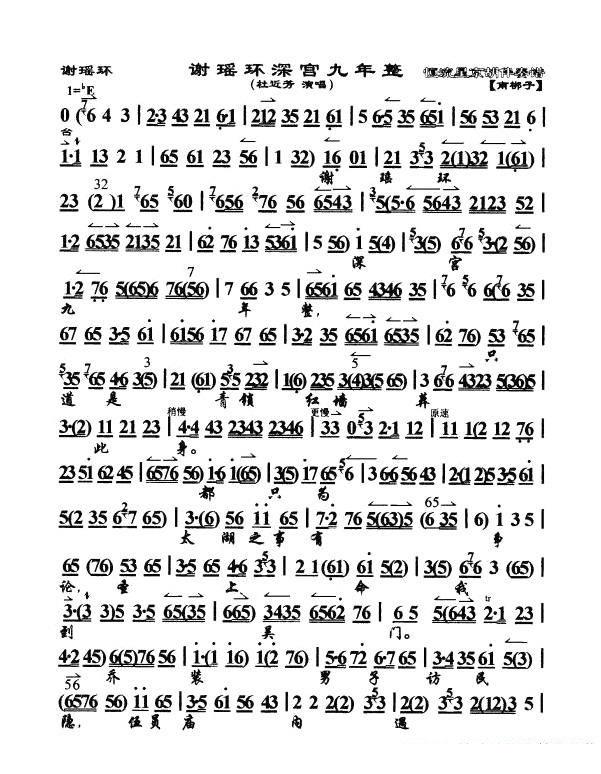 《谢瑶环》选段：谢瑶环深宫九年整（琴谱）简谱-京剧曲谱