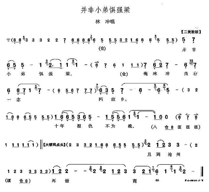 《野猪林》林冲唱段：并非小弟惧强梁简谱-京剧曲谱