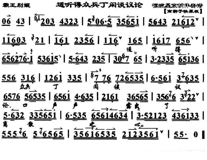 适听得众兵丁闲谈议论（《霸王别姬》选段、琴谱）简谱-京剧曲谱