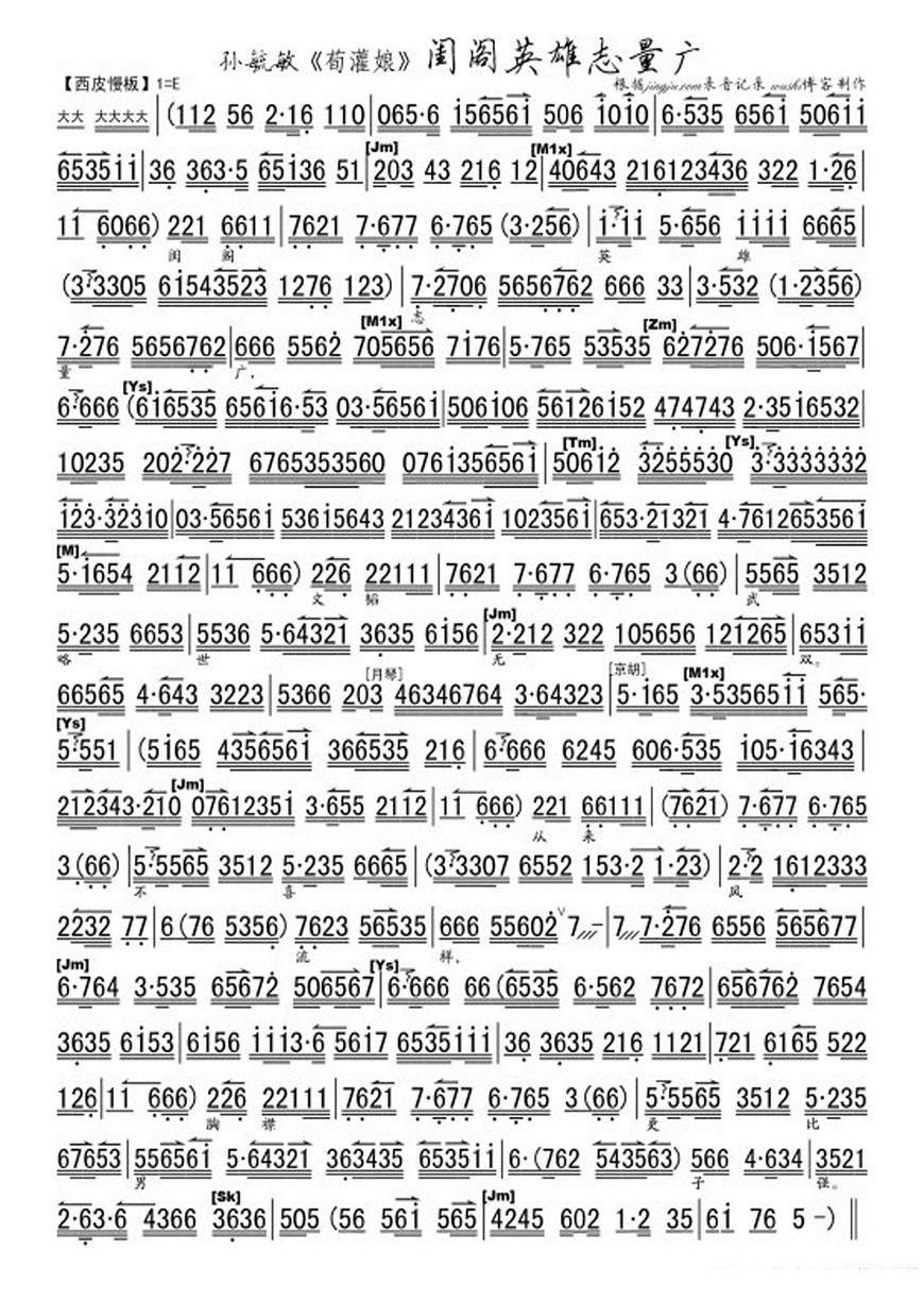 闺阁英雄志量广（《苟灌娘》选段、琴谱）简谱-京剧曲谱