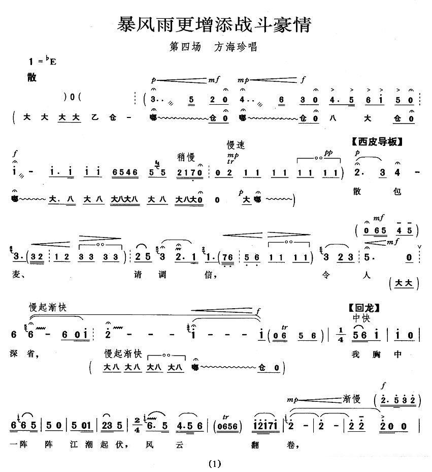 暴风雨更增添战斗豪情（《海港》方海珍唱段）简谱-京剧曲谱