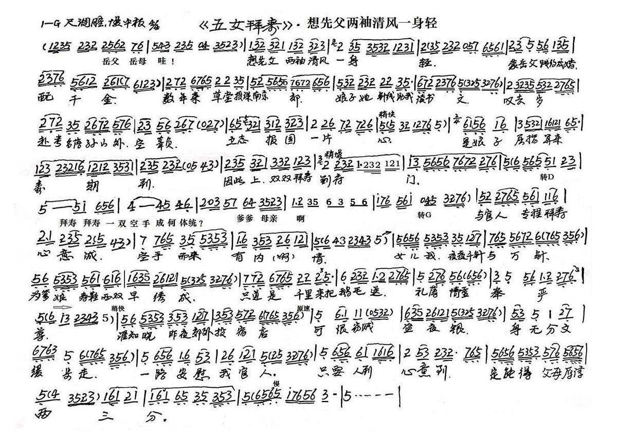 想先父两袖清风（五女拜寿选段）简谱-越剧曲谱