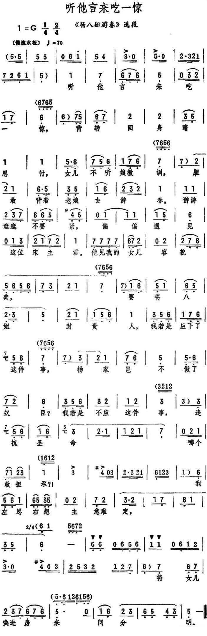 《杨八姐游春》选段：听他言来吃一惊简谱-评剧曲谱