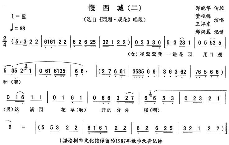 《西厢·观花》唱段：慢西城（二）简谱-二人转曲谱
