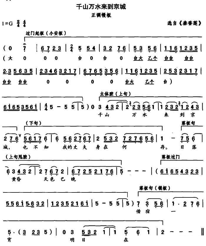 选自《秦香莲》正调慢板：千山万水来京城简谱-评剧曲谱