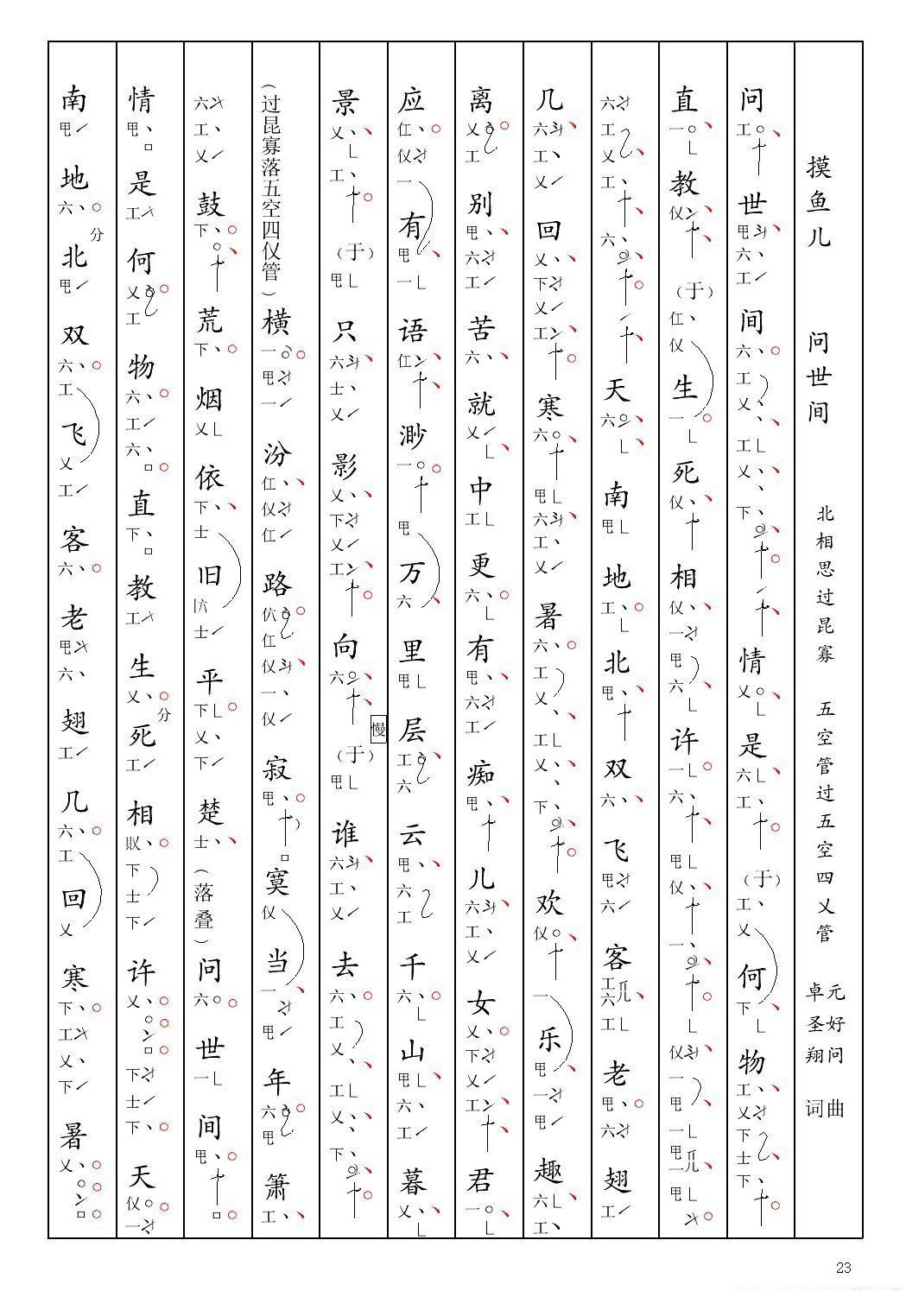 [南音工X谱] 摸鱼儿 问世间 元好问 北相思过昆寡简谱-其他曲谱