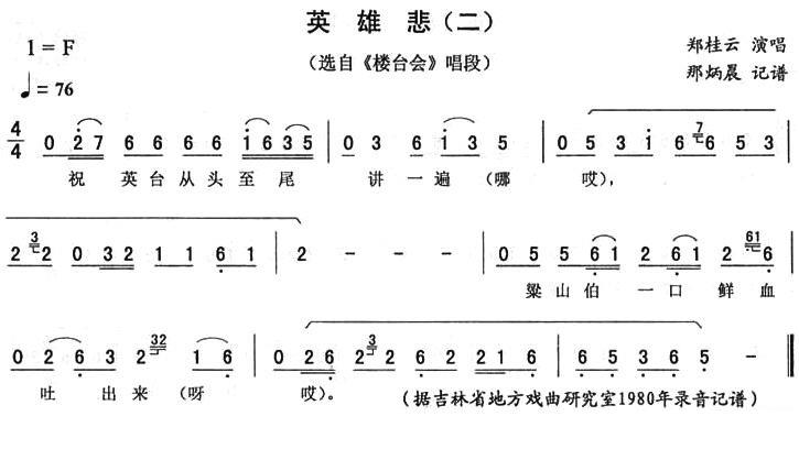 《楼台会》唱段：英雄悲（二）简谱-二人转曲谱
