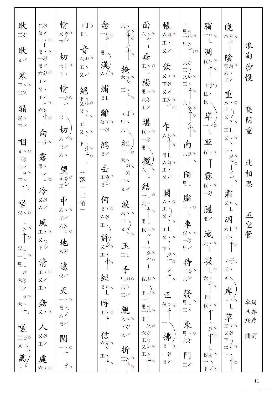 [南音工X谱]浪淘沙慢 晓阴重 周邦彦 北相思）简谱-其他曲谱