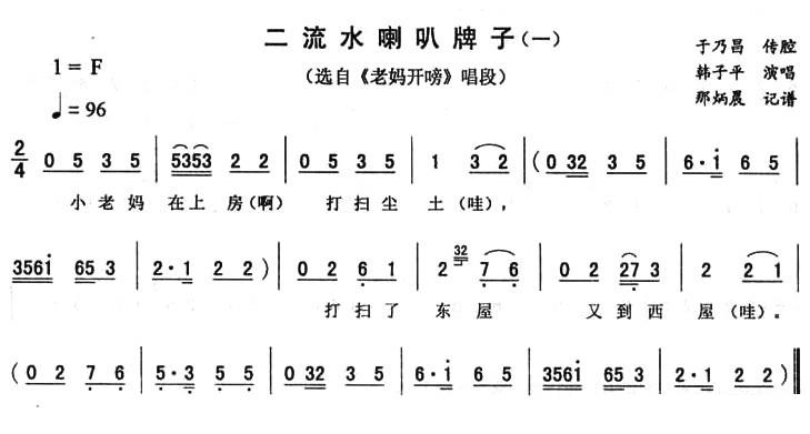 《老妈开唠》唱段：二流水喇叭牌子（一）简谱-二人转曲谱