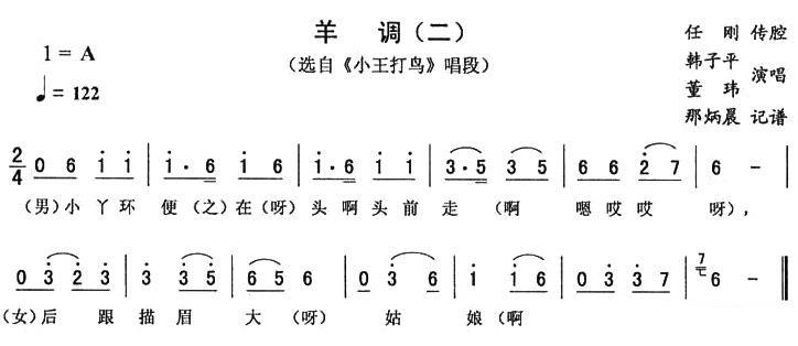选自《小王打鸟》唱段：羊调（二）简谱-二人转曲谱