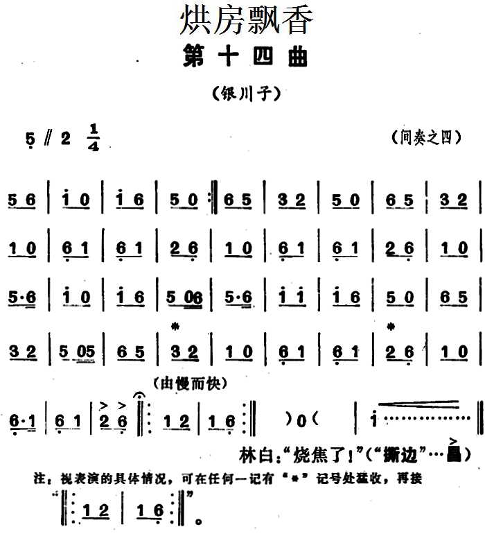 花鼓戏曲谱 《烘房飘香》第十四曲（银川子）间奏之四